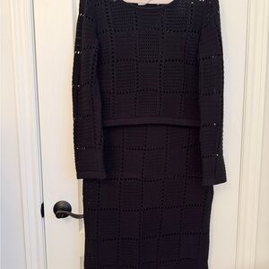 Black Crochet Knit Top and Skirt Set